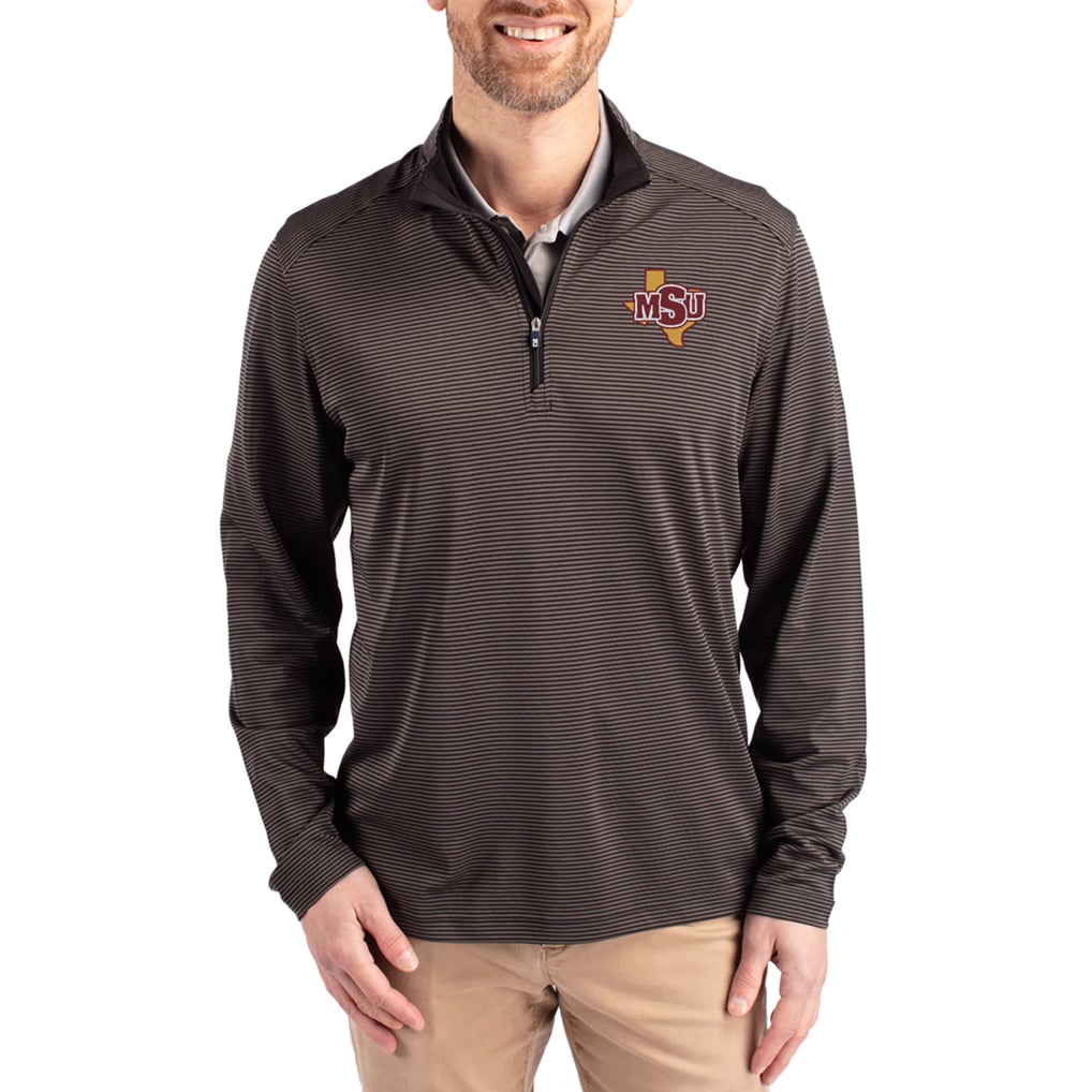  Midwestern State Mustangs Cutter & Buck Virtue Micro Stripe DryTec Quarter-Zip Pullover - Black